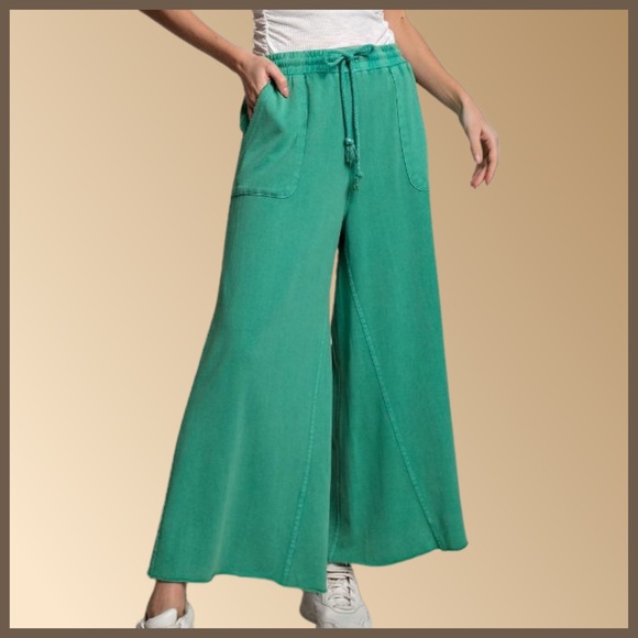 EASEL "The Originals" Mineral Washed Wide Leg Drawstring Pants Pockets Raw Hems - Picture 12 of 16
